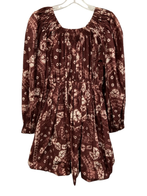 Ulla Johnson Size 0 Burgundy Red & White Cotton Long puff sleeve Tie Dye Dress Burgundy Red & White / 0
