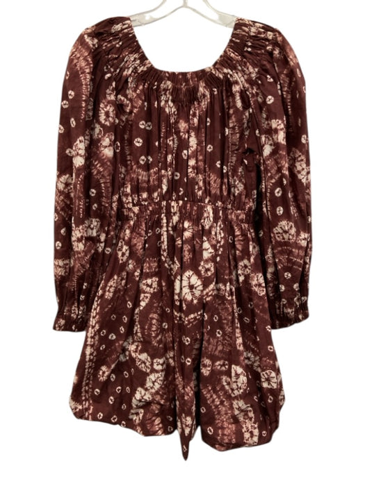 Ulla Johnson Size 0 Burgundy Red & White Cotton Long puff sleeve Tie Dye Dress Burgundy Red & White / 0