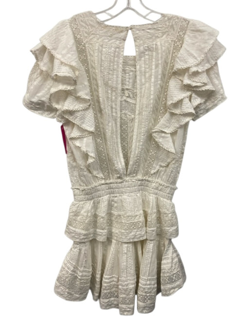Loveshackfancy Size S White Cotton Seersucker Tiered Lace Trim Mini Dress White / S