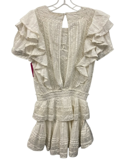 Loveshackfancy Size S White Cotton Seersucker Tiered Lace Trim Mini Dress White / S