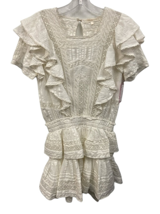Loveshackfancy Size S White Cotton Seersucker Tiered Lace Trim Mini Dress White / S