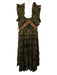 Ulla Johnson Size 0 Green & Brown Cotton Ruffle Geometric Tiered Midi Dress Green & Brown / 0