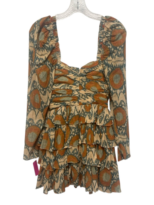 Ulla Johnson Size 0 Orange, Teal, Brown Cotton Blend Metallic Thread Ikat Dress Orange, Teal, Brown / 0