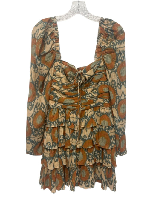 Ulla Johnson Size 0 Orange, Teal, Brown Cotton Blend Metallic Thread Ikat Dress Orange, Teal, Brown / 0