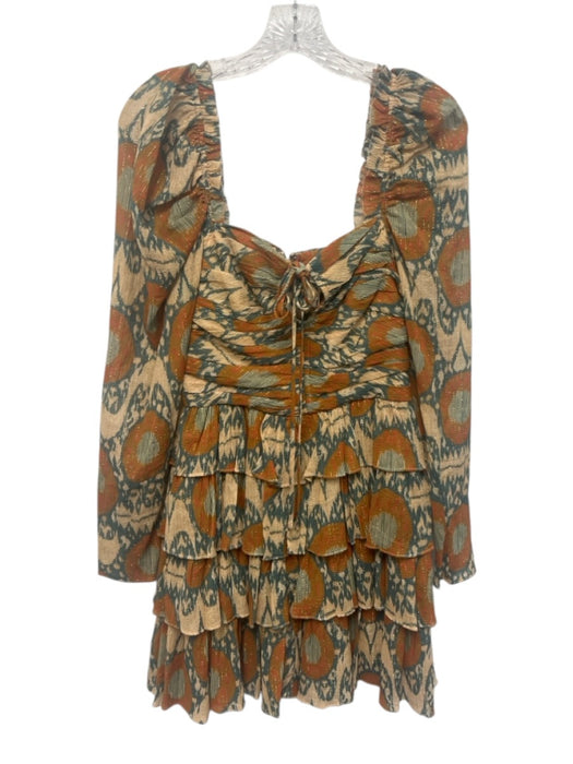 Ulla Johnson Size 0 Orange, Teal, Brown Cotton Blend Metallic Thread Ikat Dress Orange, Teal, Brown / 0