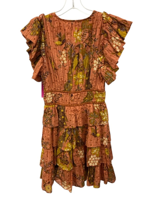 Ulla Johnson Size 0 Orange & Yellow Cotton Blend Tiered Floral & Birds Dress Orange & Yellow / 0