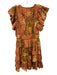 Ulla Johnson Size 0 Orange & Yellow Cotton Blend Tiered Floral & Birds Dress Orange & Yellow / 0