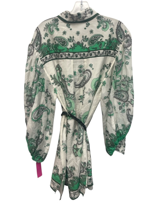 Alice + Olivia Size 4 White & Green Cotton & Silk Paisley Balloon Sleeve Dress White & Green / 4
