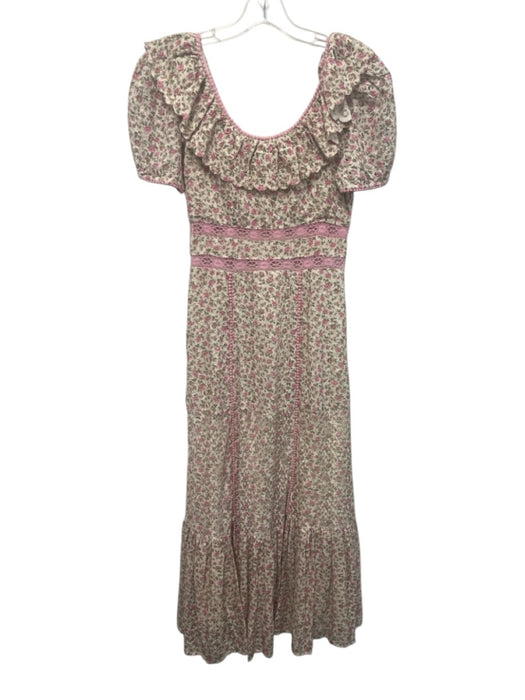 Loveshackfancy Size 2 Cream, Pink, Green Cotton Blend Eyelet Lace Rose Dress Cream, Pink, Green / 2