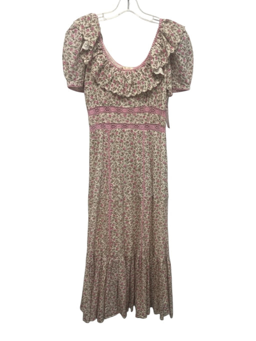 Loveshackfancy Size 2 Cream, Pink, Green Cotton Blend Eyelet Lace Rose Dress Cream, Pink, Green / 2