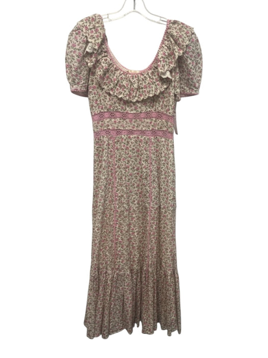 Loveshackfancy Size 2 Cream, Pink, Green Cotton Blend Eyelet Lace Rose Dress Cream, Pink, Green / 2