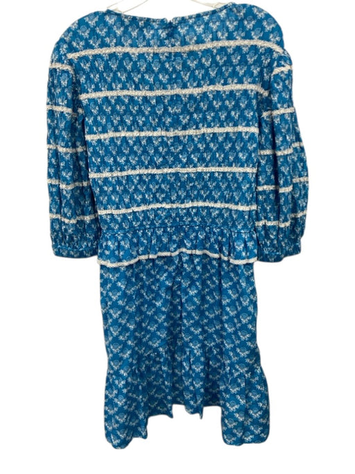 Sea New York Size L Blue & White Cotton Lace Trim Flowers Balloon Sleeve Dress Blue & White / L