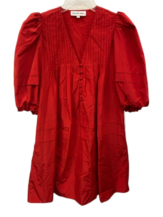 Hunter Bell Size S Red Polyester Pintuck Button Detail V Neck Knee length Dress Red / S