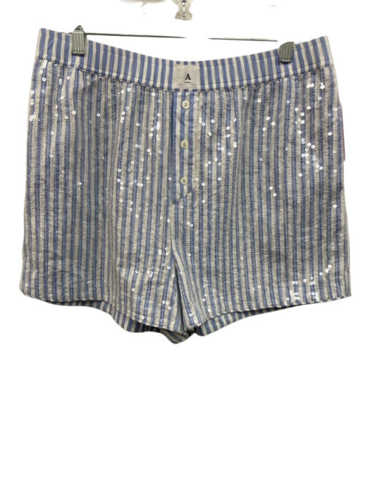 Anthropologie Size M Light blue & white Cotton Sequin Stripe Boxer Shorts Light blue & white / M