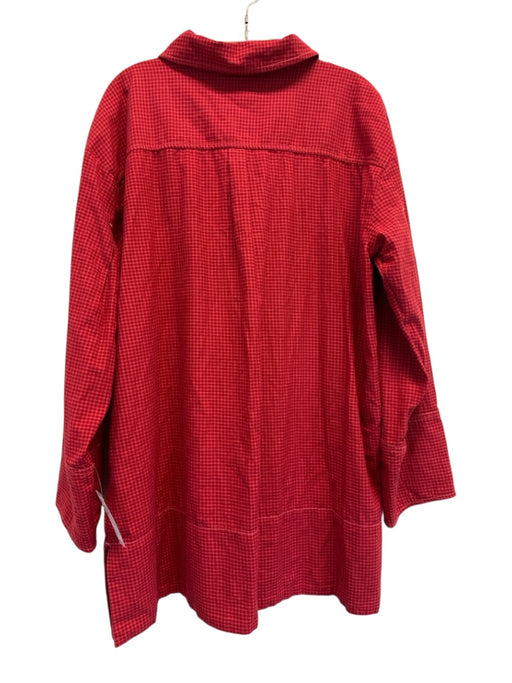 Free People Size M Mixed Reds Cotton Gingham Button Front Oversized Shirt Jacket Mixed Reds / M