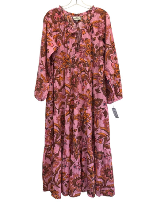 Tuckernuck Size L Pink & Orange Cotton Botanical Long Balloon Sleeve Dress Pink & Orange / L