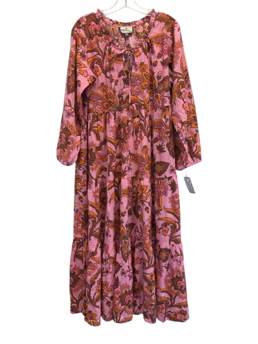 Tuckernuck Size L Pink & Orange Cotton Botanical Long Balloon Sleeve Dress Pink & Orange / L
