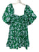 AMUR Size 6 Green & Blue Cotton Floral 1/2 Puff Sleeve Gathered Pleats Dress Green & Blue / 6