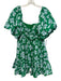 AMUR Size 6 Green & Blue Cotton Floral 1/2 Puff Sleeve Gathered Pleats Dress Green & Blue / 6