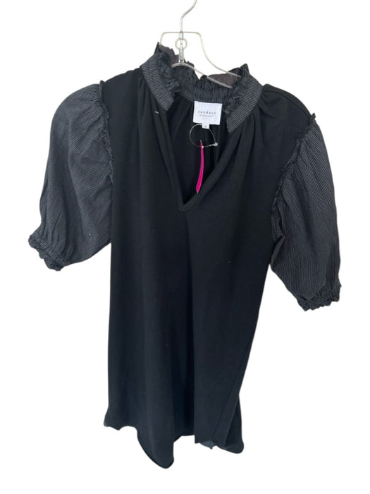 Sundays Size XS Black & White Polyester Blend Short Balloon Sleeve Dress Black & White / XS