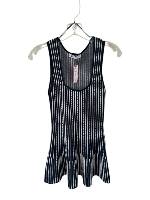 Zara Size S Navy & white Viscose Blend Sleeveless Striped Knit Dress Navy & white / S