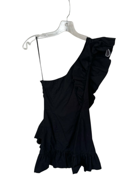 Maeve Size 0 Black Cotton One Shoulder Gathered Ruffles Dress Black / 0