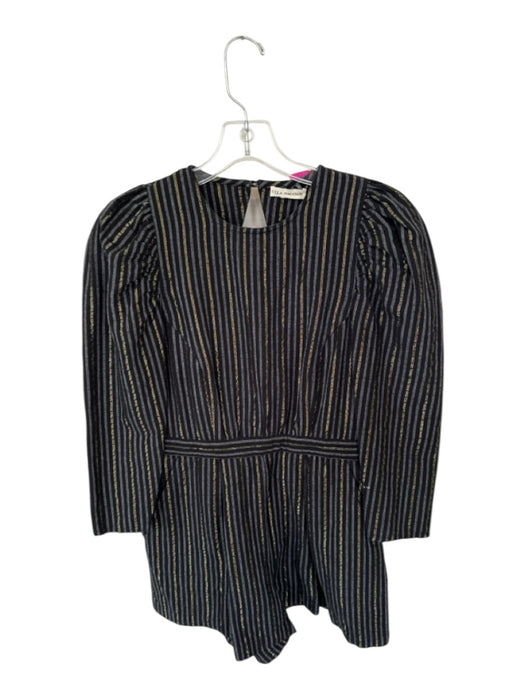 Ulla Johnson Size 2 Black & Gold Cotton Blend Long Sleeve Striped Romper Black & Gold / 2