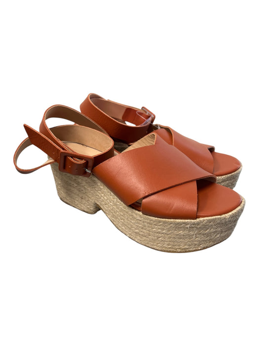 Alohas Shoe Size 41 Brown Leather open toe Ankle Strap Platform Espadrille Shoes Brown / 41