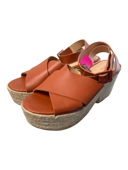 Alohas Shoe Size 41 Brown Leather open toe Ankle Strap Platform Espadrille Shoes Brown / 41