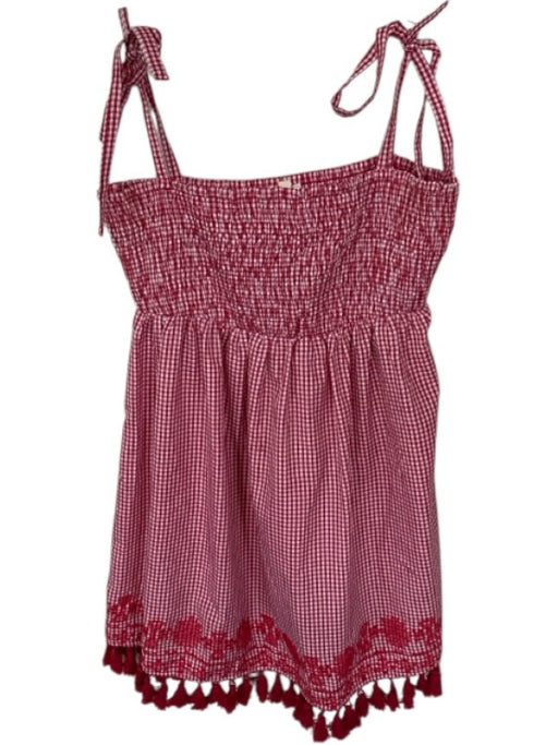 En Creme Size M Red & White Polyester Tie Strap smocked gingham Dress Red & White / M