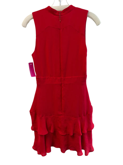 Parker Size XS Red Silk Sleeveless solid color Back Zip Ruffle Detail Dress Red / XS