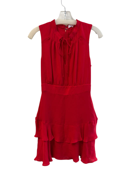 Parker Size XS Red Silk Sleeveless solid color Back Zip Ruffle Detail Dress Red / XS