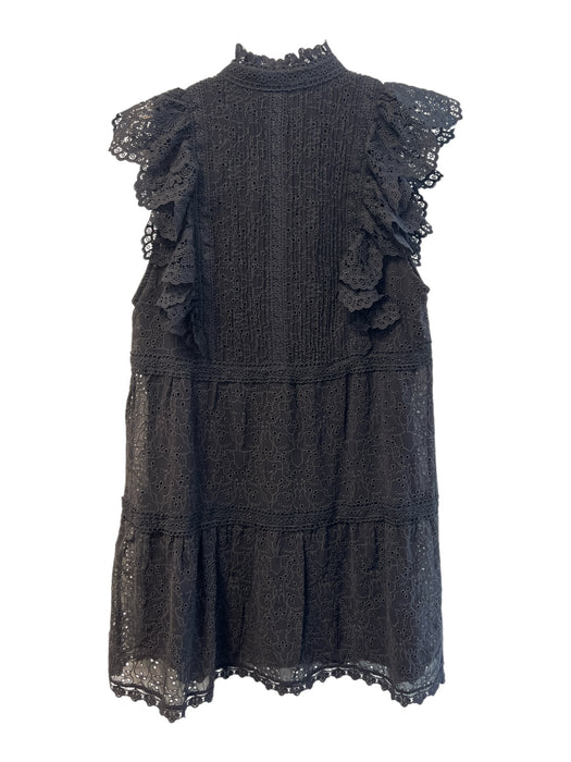 Alice & Olivia Size 8 Black Polyester Eyelet Button Down Ruffle Sleeveless Dress Black / 8