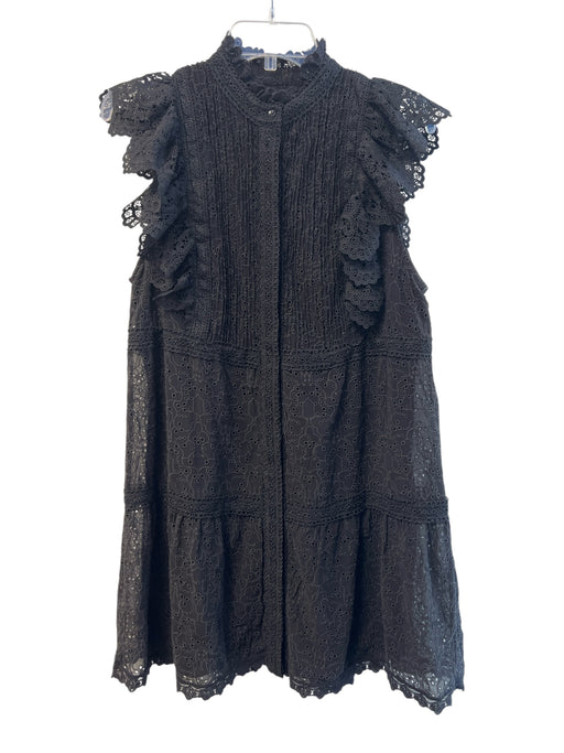 Alice & Olivia Size 8 Black Polyester Eyelet Button Down Ruffle Sleeveless Dress Black / 8