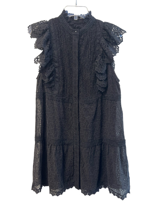 Alice & Olivia Size 8 Black Polyester Eyelet Button Down Ruffle Sleeveless Dress Black / 8