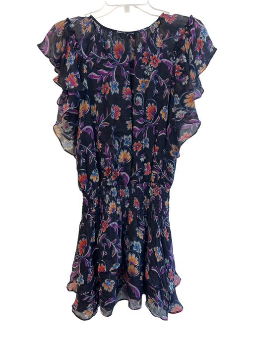 Ramy Brook Size Medium Black & Multi Viscose Floral V Neck Stretch Waist Dress Black & Multi / Medium