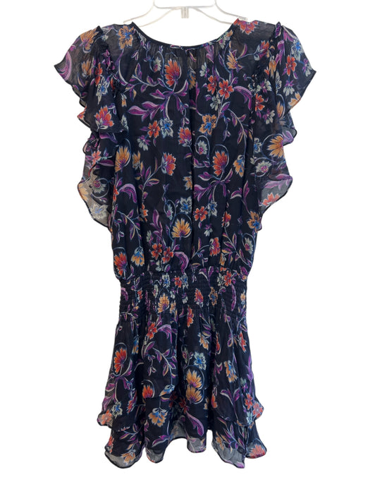 Ramy Brook Size Medium Black & Multi Viscose Floral V Neck Stretch Waist Dress Black & Multi / Medium