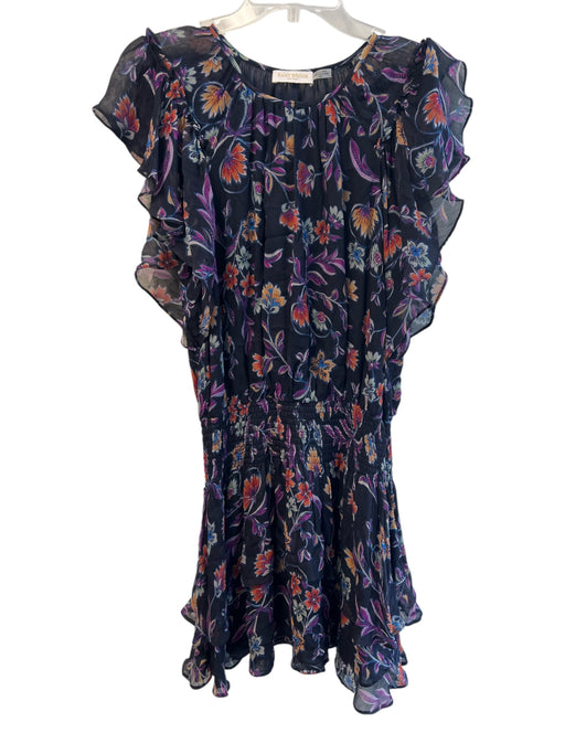 Ramy Brook Size Medium Black & Multi Viscose Floral V Neck Stretch Waist Dress Black & Multi / Medium