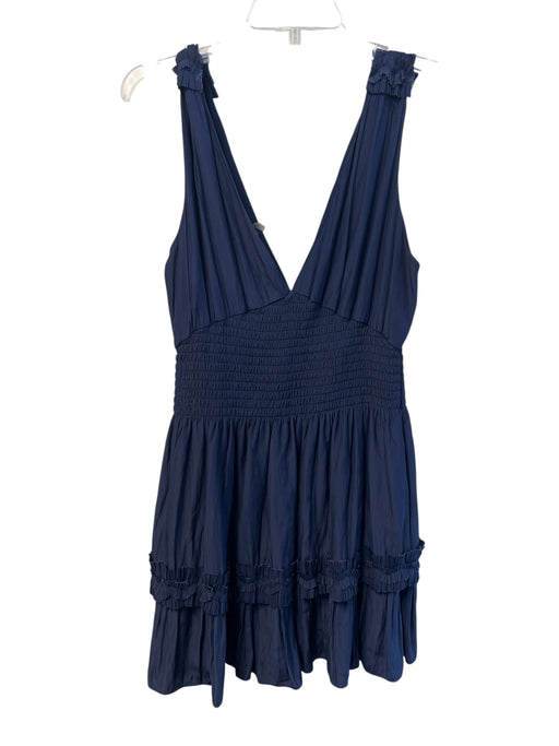 Ramy Brook Size Medium Navy Polyester V Neck & Back Stretch Bodice Dress Navy / Medium