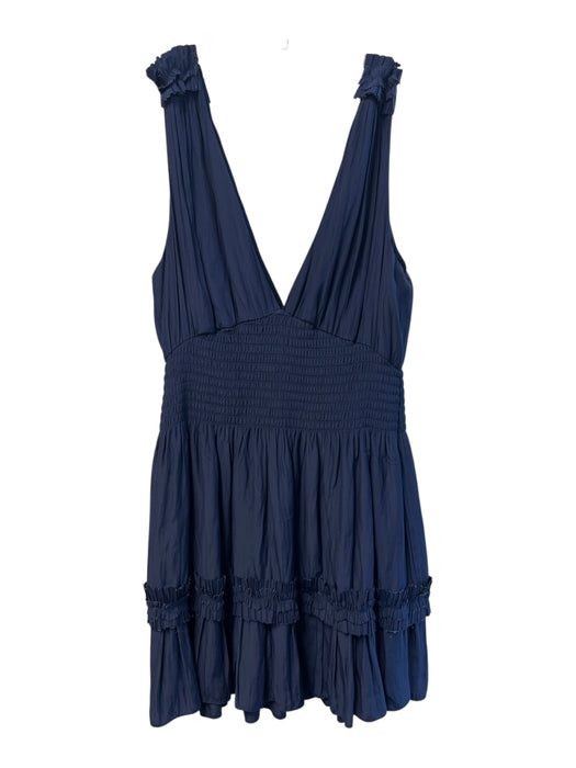 Ramy Brook Size Medium Navy Polyester V Neck & Back Stretch Bodice Dress Navy / Medium