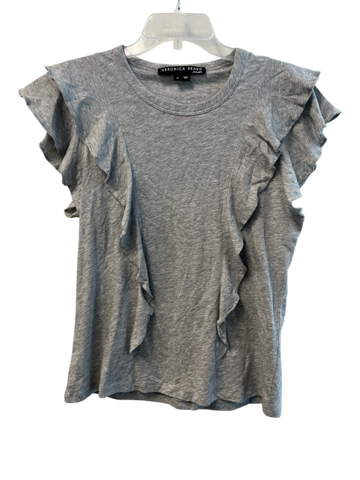 Veronica Beard Size Medium Gray Cotton Heathered Round Neck T Shirt Top Gray / Medium