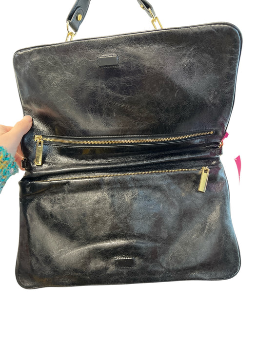 Tory Burch Black Leather Clutch & Shoulder Gold Chain Flap Interior Zip Bag Black / Medium