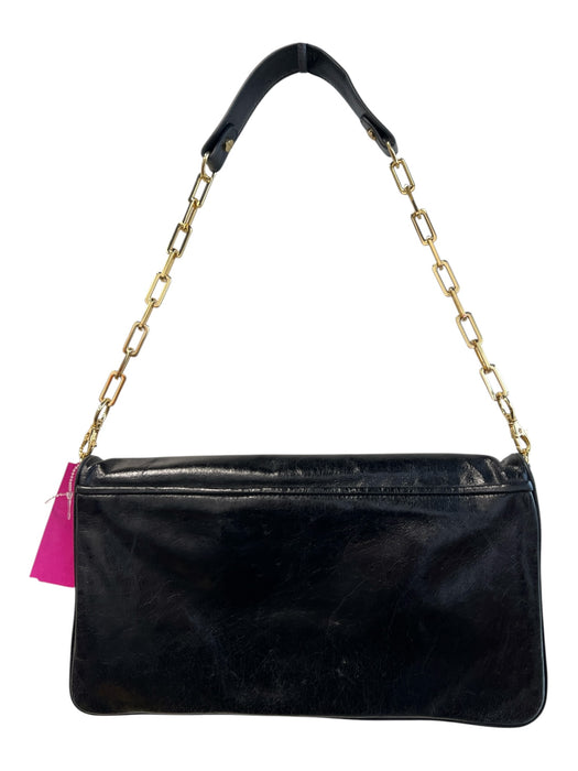 Tory Burch Black Leather Clutch & Shoulder Gold Chain Flap Interior Zip Bag Black / Medium