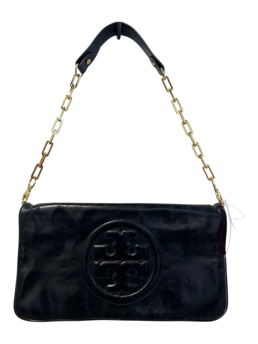 Tory Burch Black Leather Clutch & Shoulder Gold Chain Flap Interior Zip Bag Black / Medium