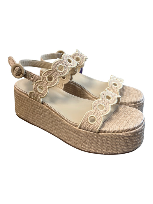 Larroude Shoe Size 9 Tan Raffia open toe Buckle Ankle eyelet Platform Shoes Tan / 9