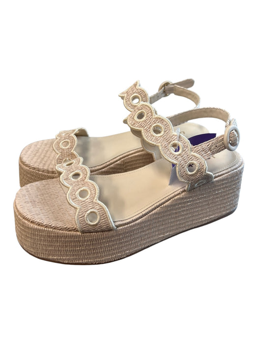 Larroude Shoe Size 9 Tan Raffia open toe Buckle Ankle eyelet Platform Shoes Tan / 9