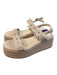 Larroude Shoe Size 9 Tan Raffia open toe Buckle Ankle eyelet Platform Shoes Tan / 9