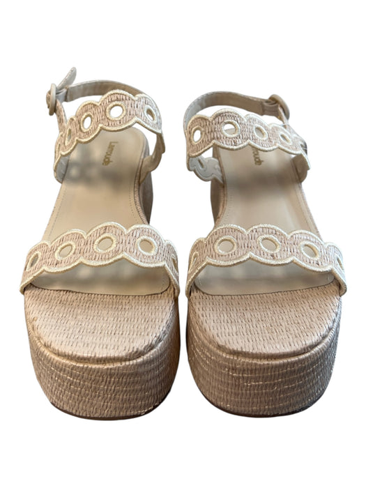 Larroude Shoe Size 9 Tan Raffia open toe Buckle Ankle eyelet Platform Shoes Tan / 9