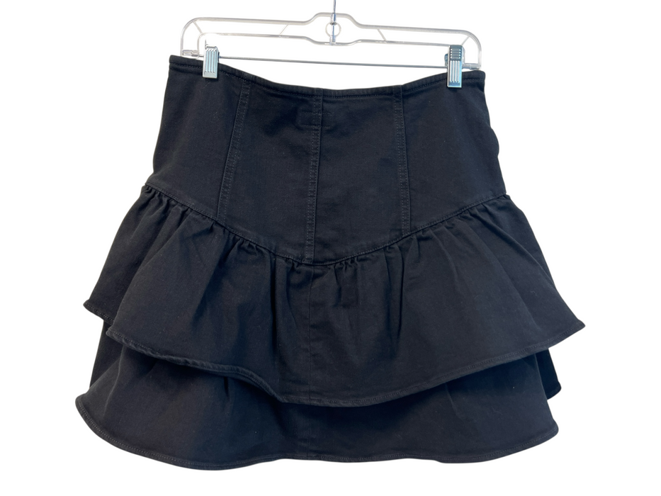 Mother Size 29 Black Cotton Blend Front Button Tiered Ruffle Mini Skirt Black / 29