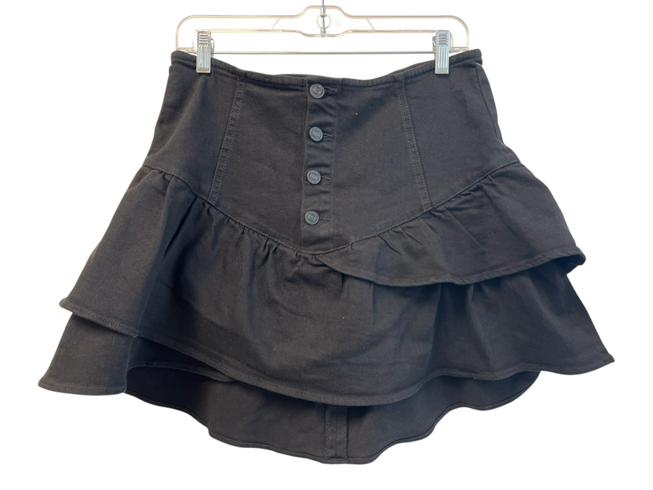 Mother Size 29 Black Cotton Blend Front Button Tiered Ruffle Mini Skirt Black / 29